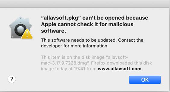 Error prompt of cannot be opened because Apple cannot check it for malicious software